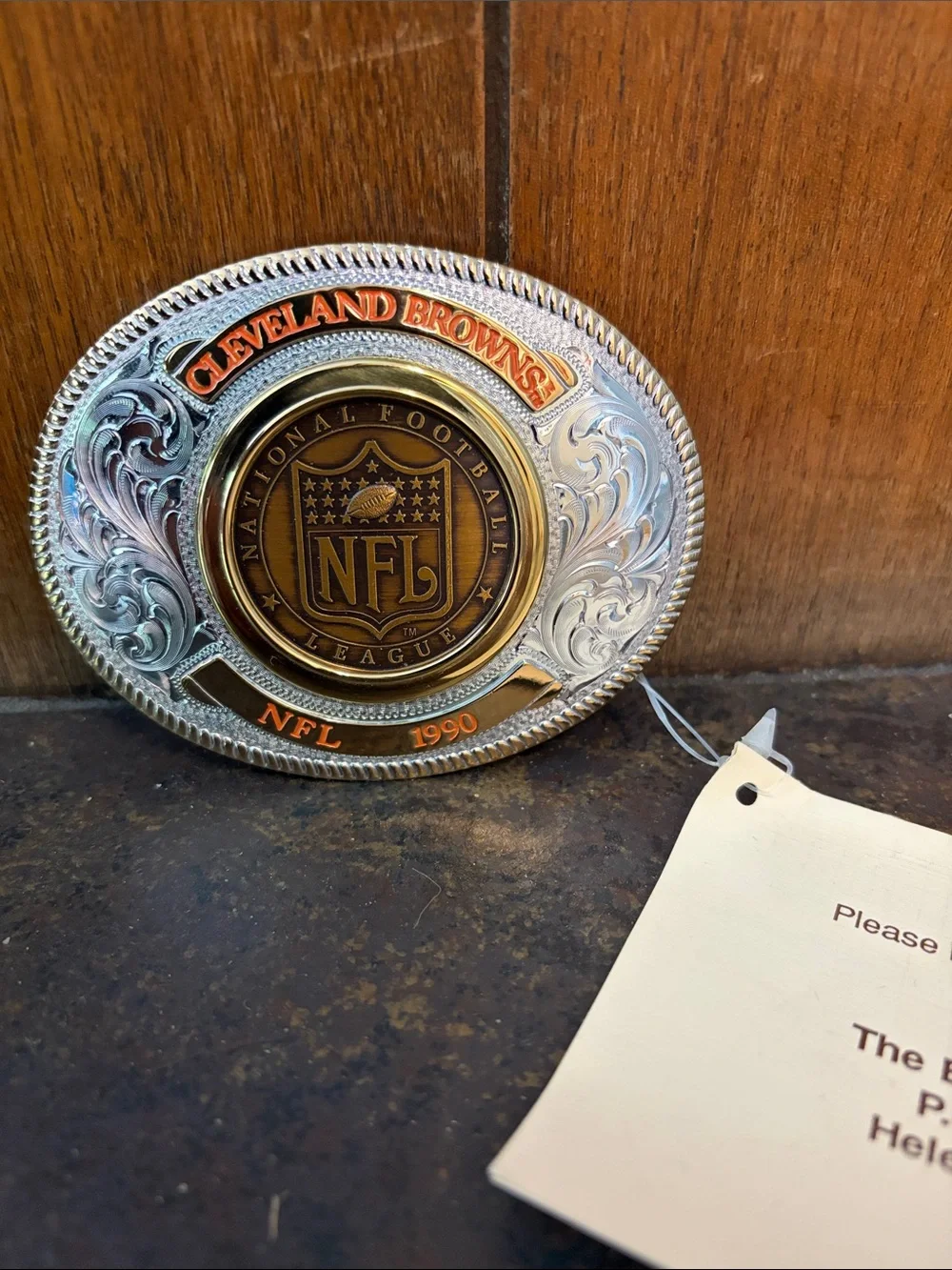Montana Silversmiths NFL Cleveland Browns Silver and Gold Belt Buckle